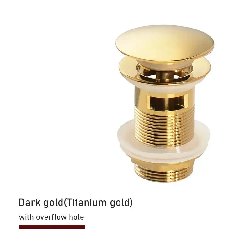 Drain Screw with Push-Down Pop-Up – Brass | 11 Colors | With or Without Overflow Skanto