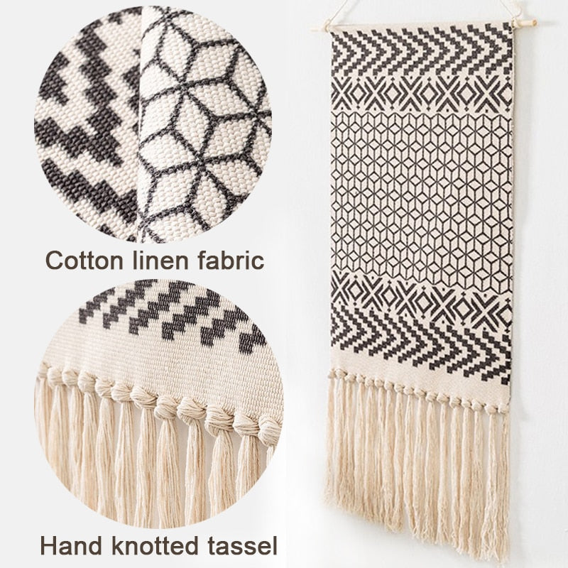 Skanto | Bohemian Wall Tapestry, Macrame Wall Hanging, Home Decor, Cotton Linen Tassel, Handmade, Woven, Geometric Canvas Art, Backdrop Tapestries
