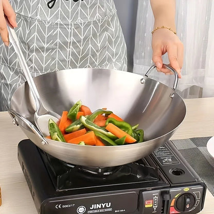 ChefMaster – Large Stainless Steel Wok with Double Handle Skanto