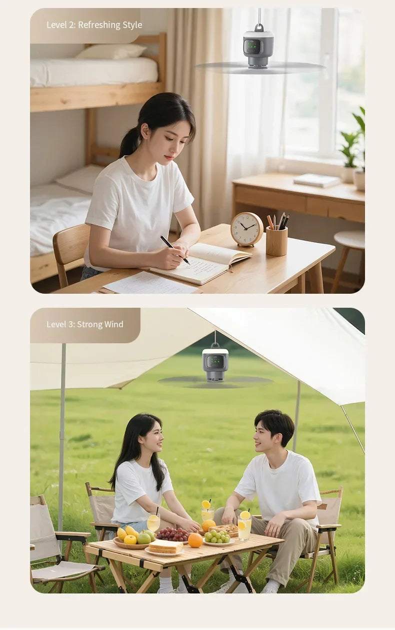 12000mAh Portable Ceiling & Camping Fan – Outdoor Tent Air Circulator and Cooling Fan | Brehn