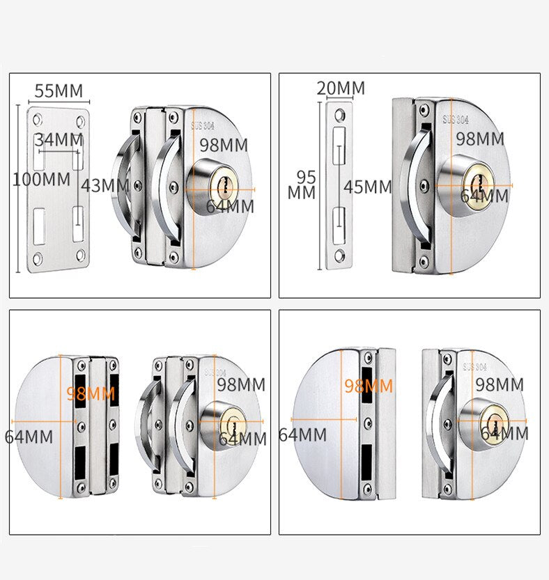 VIvolux | Sliding Door Stainless Steel Safety Glass Door Lock