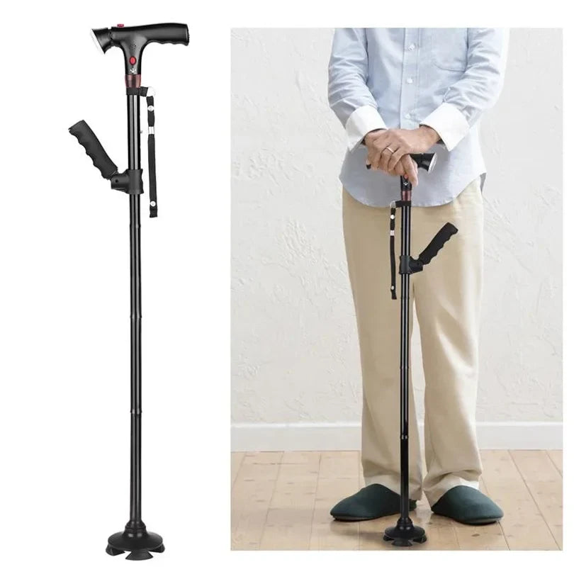 Skanto | Folding Walking Cane with LED Light | Height Adjustable | Anti-Slip Base | Alarm Function | Lightweight Aluminum