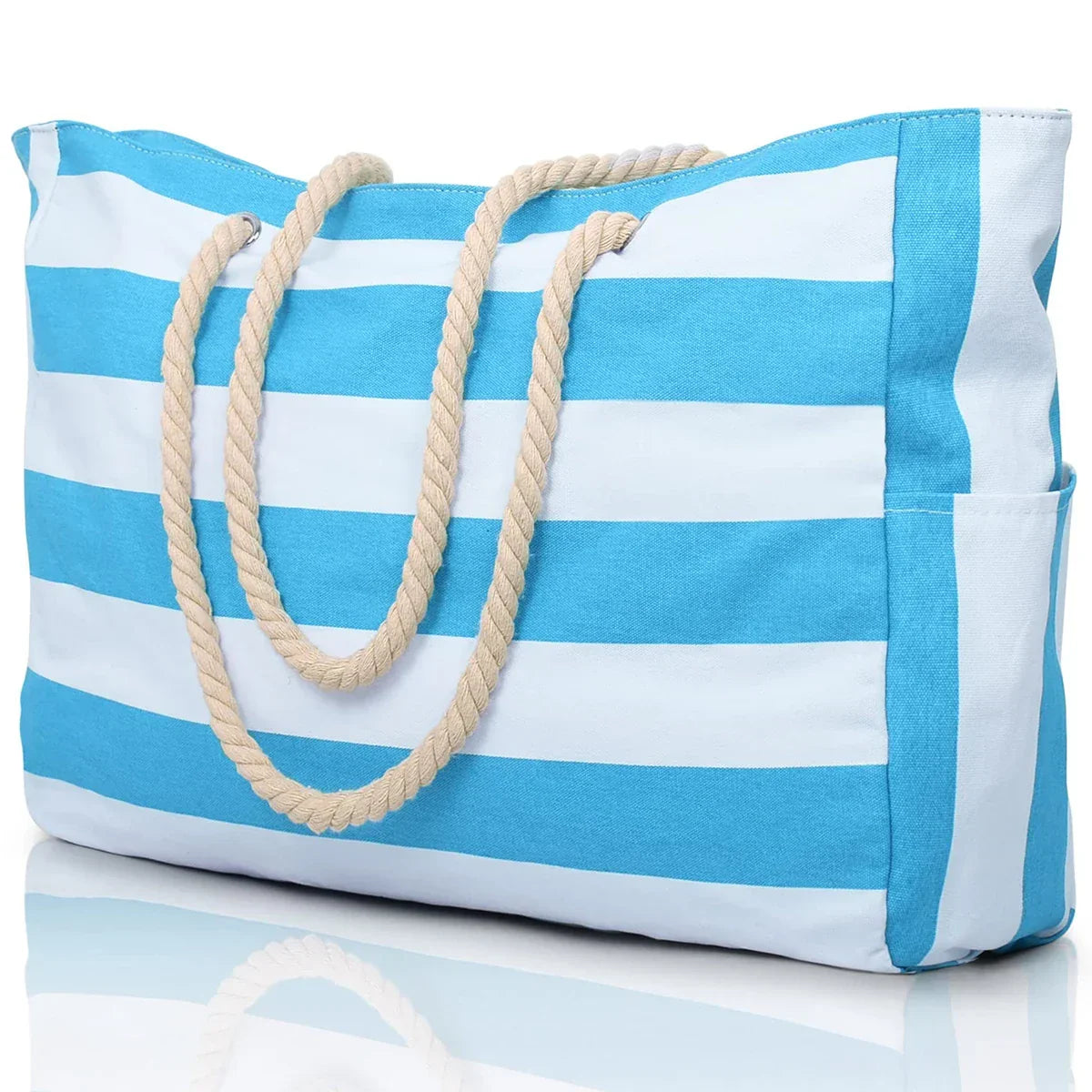 BowLift | Marivalis Striped Beach Bag with Zipper | Foldable & Waterproof | Sand Resistant Canvas | For Travel & Vacation
