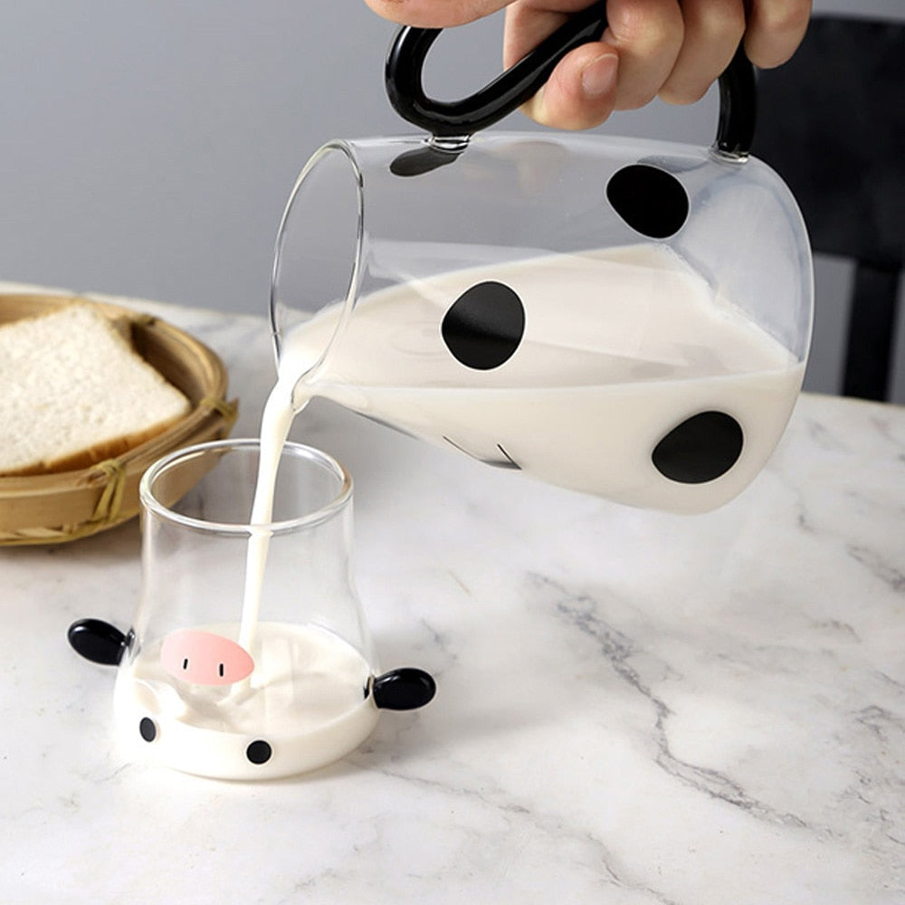 Cute Cow Glass Pitcher with Cup | Karnz