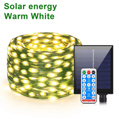 BowLift | Solar String Lights 100M LumiSol ProLine | 8 Modes | IP65 Waterproof | Extra Bright LEDs | Remote Control & Fast Charging | For Garden, Wedding & Christmas