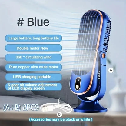 Large Battery Dual Motor Household Cooler, 5-Speed Air Cooling Fan 720° Surround Air Blower, Portable USB Fan | Karnz