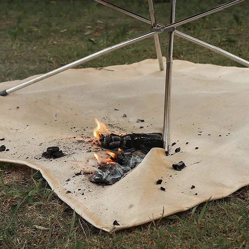 Skanto | CampVita Fire Protection Camping Mat | Heat Resistant & Fireproof | Ideal for Grills & Campfires | Fiberglass Beige