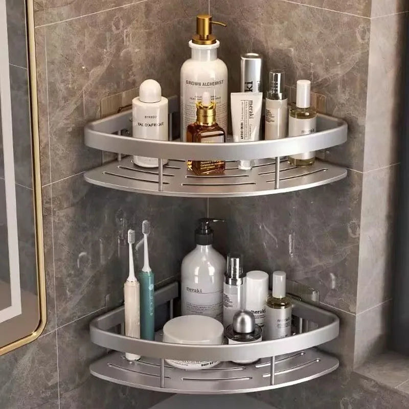 Skanto | AquaSpace Pro | Corner Shower Shelf No Drilling | Aluminum | Rustproof & Load-Bearing | Black, White, Silver, or Black-Gold Bathroom Shelf