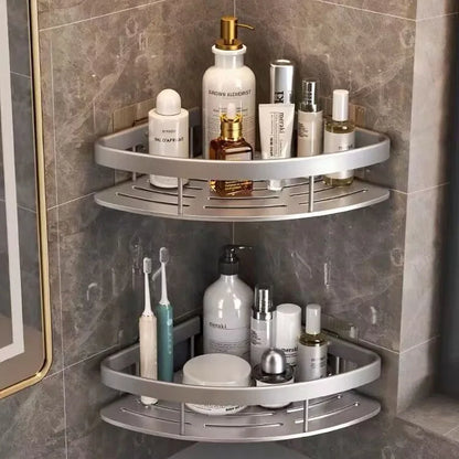 Skanto | AquaSpace Pro | Corner Shower Shelf No Drilling | Aluminum | Rustproof & Load-Bearing | Black, White, Silver, or Black-Gold Bathroom Shelf