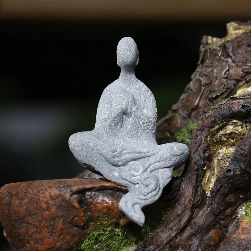 Skanto Skanto | Small Buddha Stone Statue Buddhist Monk Tibetan Buddhism Figures Zen Garden Ornament Meditation Home Aquarium Decoration