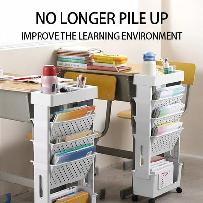 Skanto | Floor Mounted Movable Bookshelf with Wheels - Classroom Desk Storage Shelf Large Capacity, Multi-Layer Book Storage Shelf