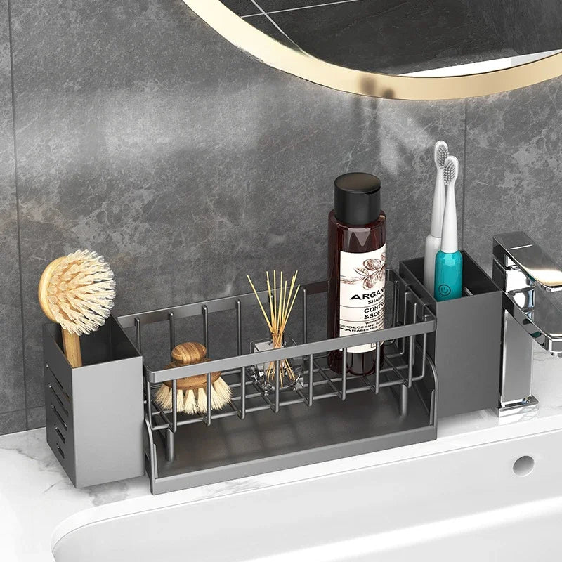 Skanto | Ordinaqua Sink Organizer Shelf | Self-Draining | Holder for Sponge, Soap & Cloth | Expandable & Hygienic | ABS Plastic