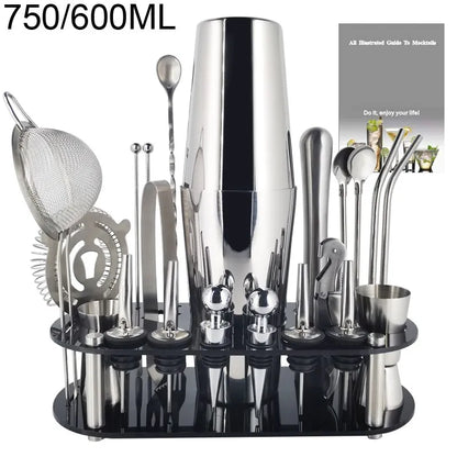 Skanto | 13-22 pcs Boston Cocktail Shaker Set - 750ml & 600ml Bar Tools, Wine Mixer Set with Holder - Professional Bartender Tool Kit