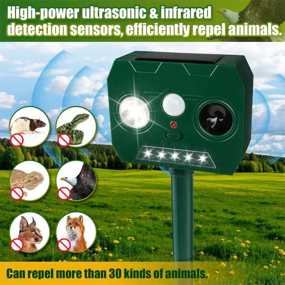 Skanto | ULTRAGUARD ULTRASONIC PEST REPELLER – Ultrasonic Pest Repeller with LED Light – Weather-Resistant and Battery-Powered for Garden and Outdoor Use