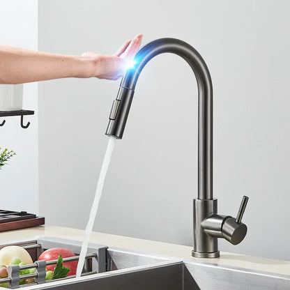 BowLift | SmartTouch | Kitchen Faucet with Touch Sensor and Pull-Out Spray Head – Brushed Nickel