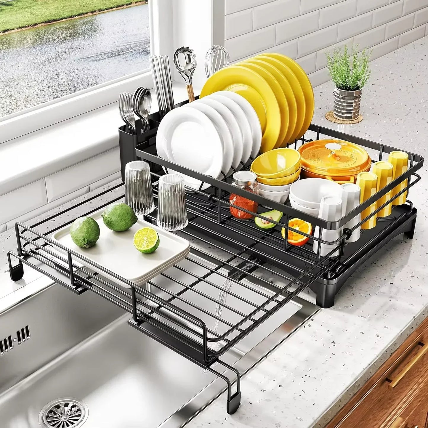 Skanto | Dish Rack with Drip Tray and Large Cutlery Holder – Nova