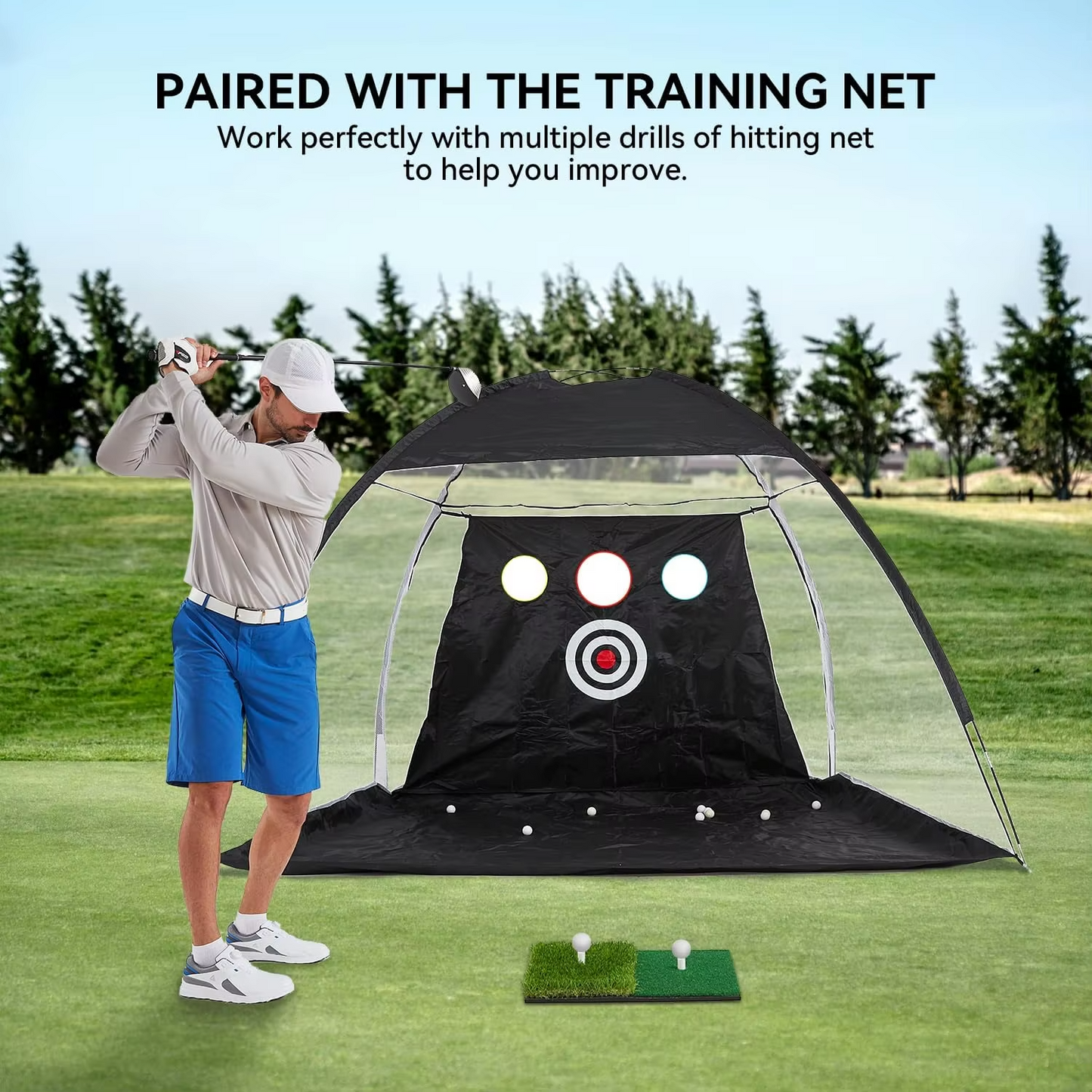 BowLift | Portable Golf Hitting Mat with Tee Hole for Backyard, Garage, and Indoor Practice