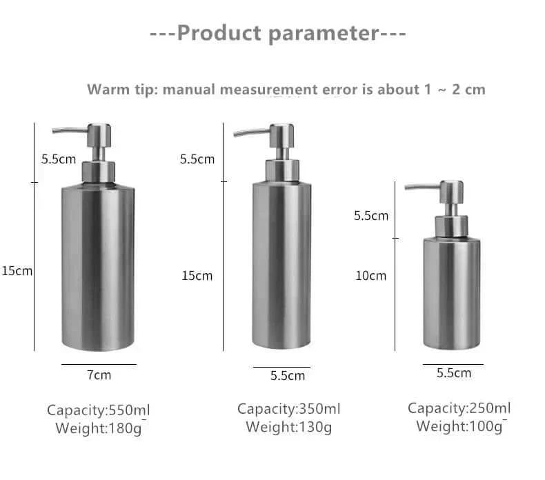 Elegant stainless steel hand pump soap dispenser 250ml/350ml/550ml