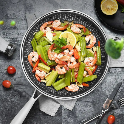 Skanto | Tri-Ply 316 Stainless Steel Wok Pan with Double-Sided Honeycomb Pan - Suitable for All Stoves