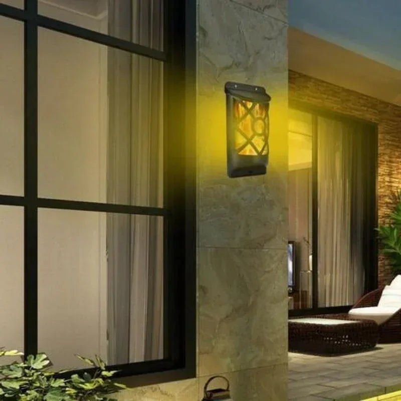 BowLift | Solar-Torch FlammaLuce | 96 LED Flame Light | IP65 Waterproof | Garden Wall Lamp with Grid Design