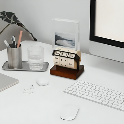 BowLift | Vintage Wooden Perpetual Flip Calendar – Reusable Rotary Countdown Desk Display