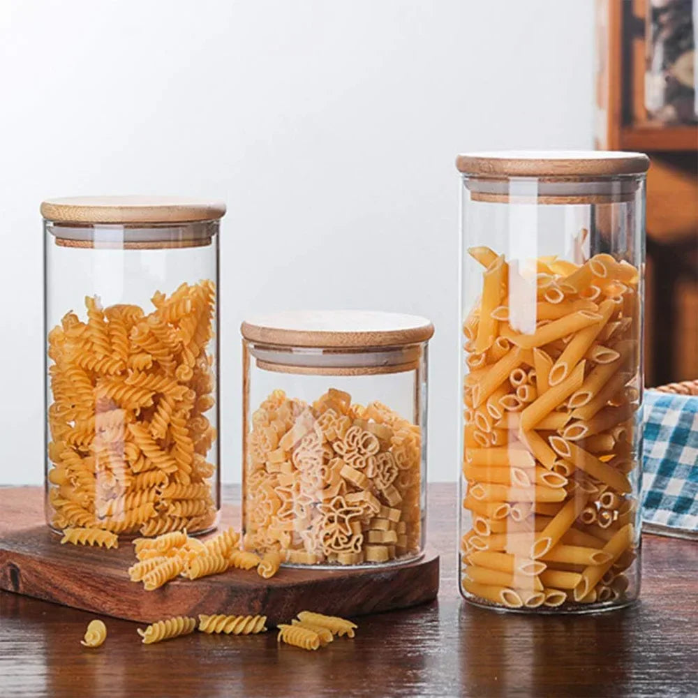 PureVorrat Glass Container Set – Storage Jars with Wooden Lid | Airtight & Stylish | Modern Kitchen Storage | Bowlift