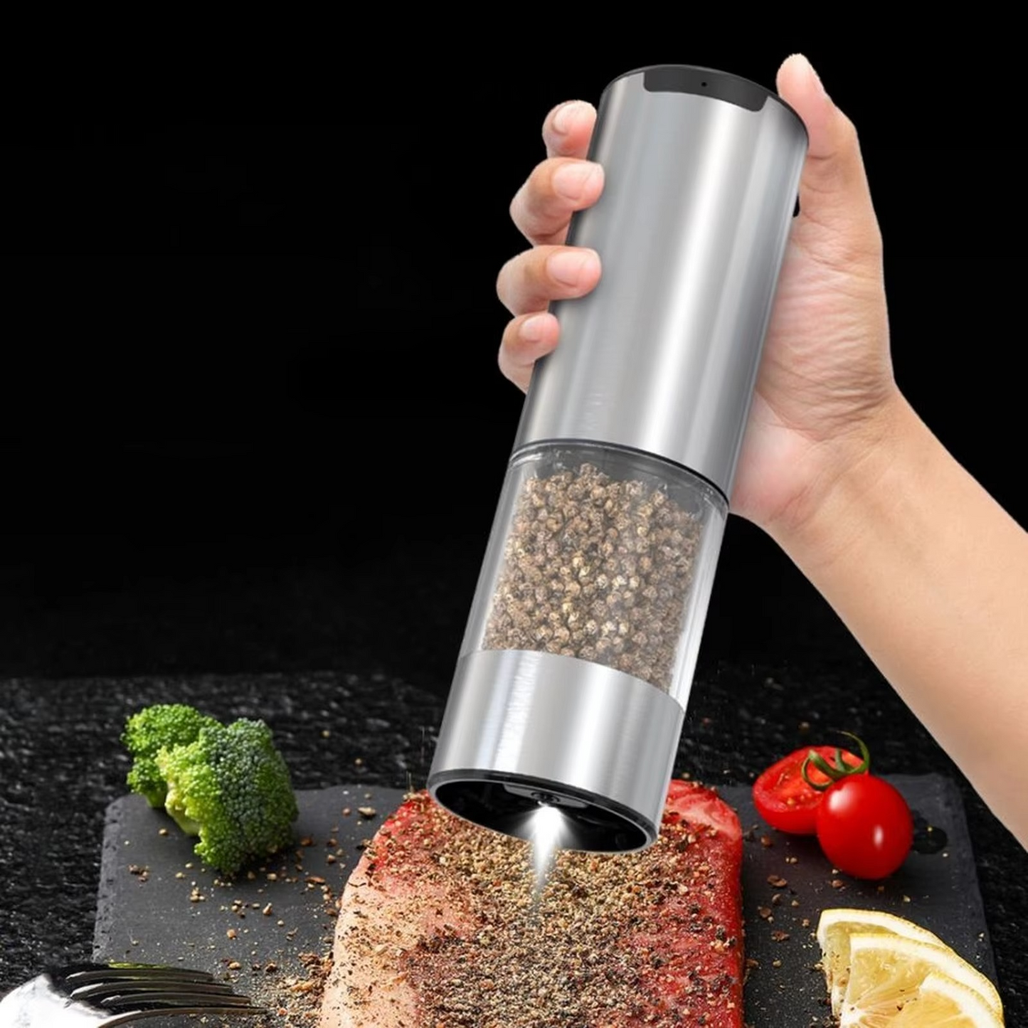 Skanto | Electric Salt and Pepper Grinder Set with Adjustable Coarseness and LED Light