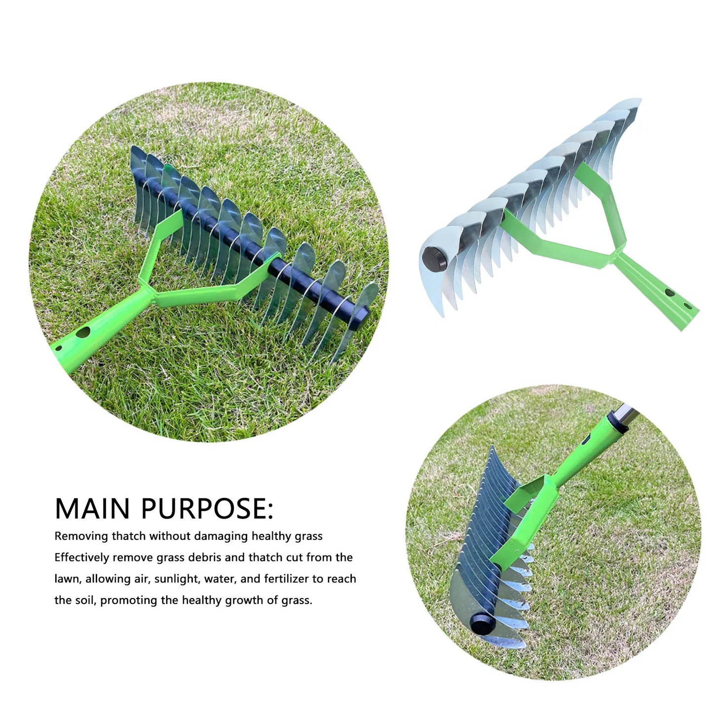 Skanto | RasenPro Rake Head | Stainless Steel Lawn Scarifier | Curved Tines | For Moss, Leaves & Soil Care