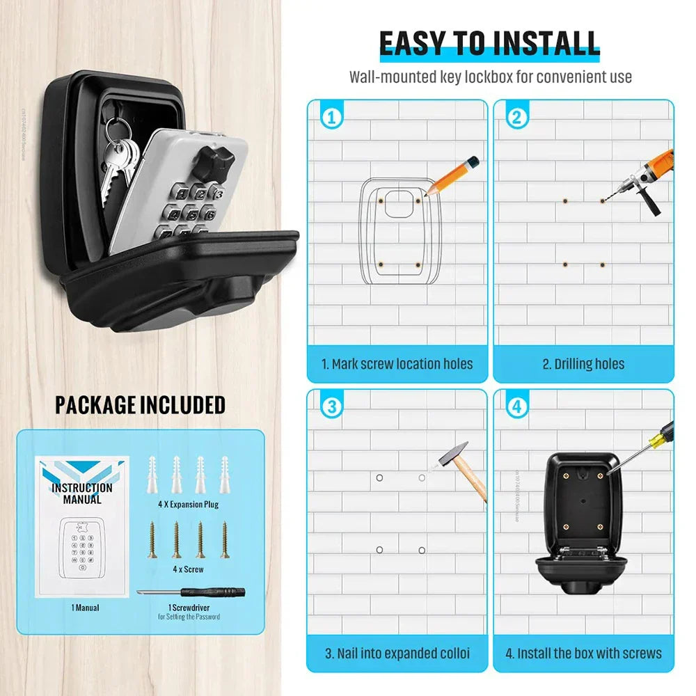 Skanto | Waterproof Wall-Mounted Key Box – Outdoor Lockable Key Storage with Combination Code