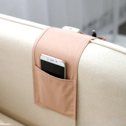 BowLift | Restivo Bed Organizer made of cotton linen | Hanging storage with pockets | For remote controls, books & accessories – approx. 30×20×10 cm