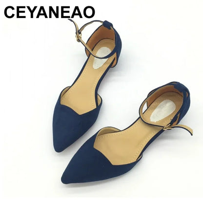 Women's Buckle Strap Pointed Toe D'Orsay Heel Shoes - Blue