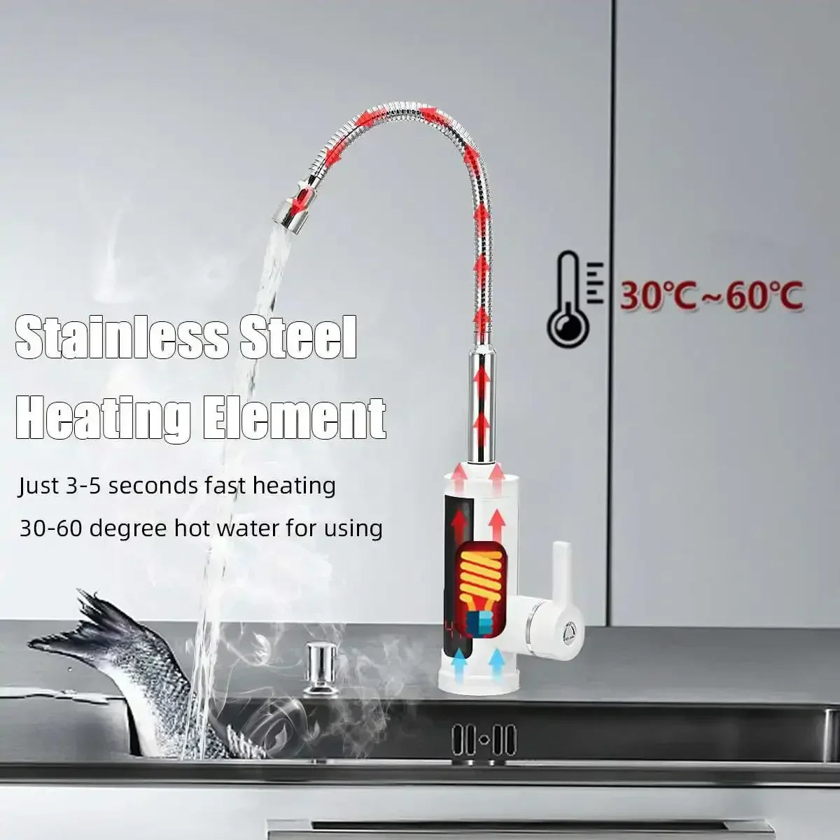 Skanto | FlowHeat 3000W Instant Hot Water Kitchen Faucet – Electric Mixer Tap with Temperature Display