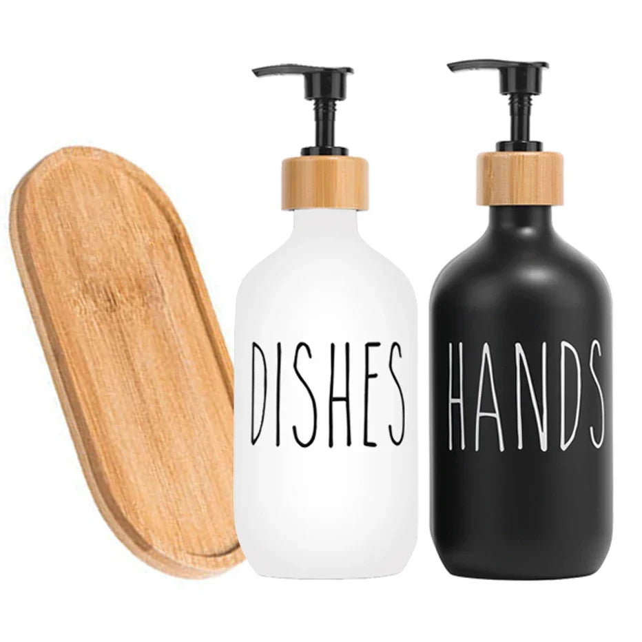 Skanto | Black Dish Soap Dispenser Set for Kitchen Sink - Refillable Bottles for Hand Soap and Dish Soap Storage