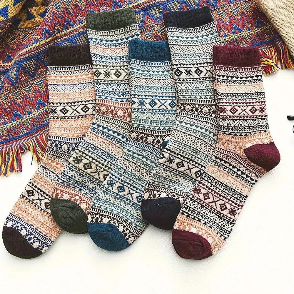 Skanto | Woolina | Women's Wool Socks Set | 5 Pairs | Extra Thick & Warm | Autumn & Winter