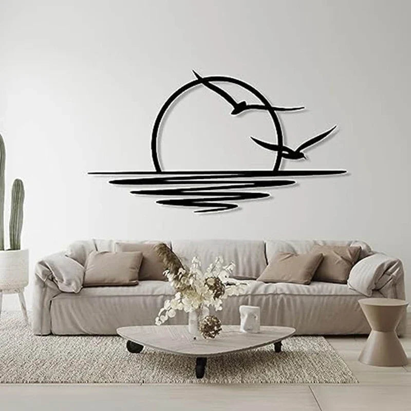 Sunrise Seagulls Metal Wall Decoration Sunset Iron Art 30x60cm Wall Art For Living Room Bedroom Home Office Decor | Bowlift