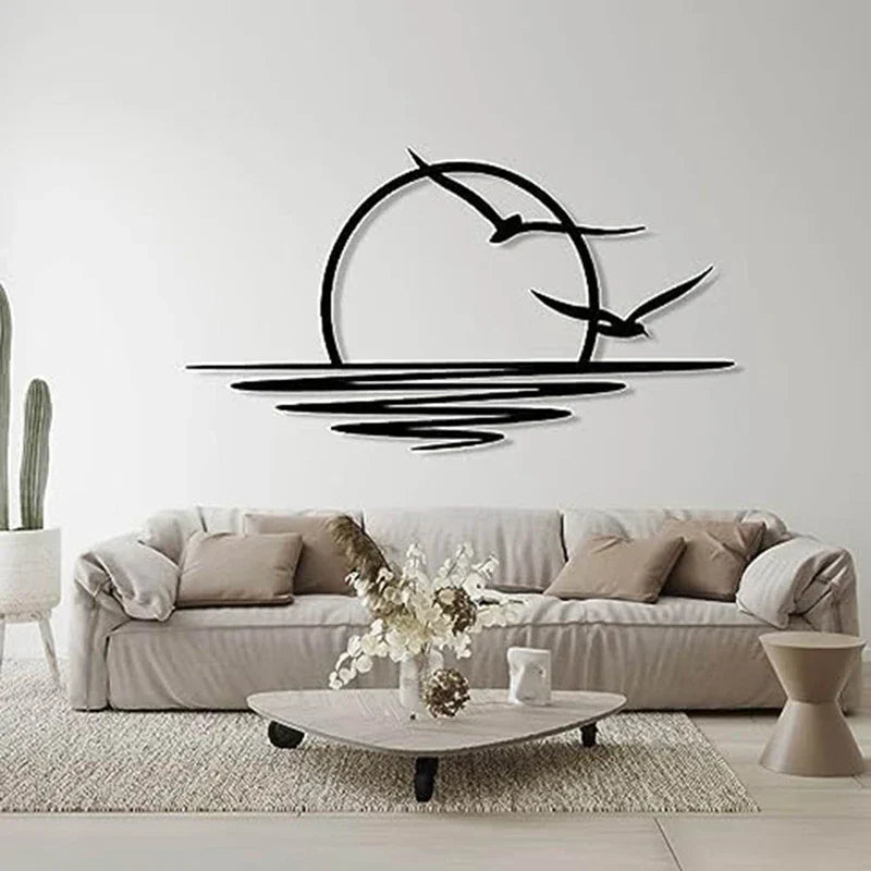 Sunrise Seagulls Metal Wall Decoration Sunset Iron Art 30x60cm Wall Art For Living Room Bedroom Office Decoration | Brehn