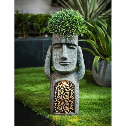 Flower pot with face & LED – Decoration for garden and balcony lighting | Bowlift