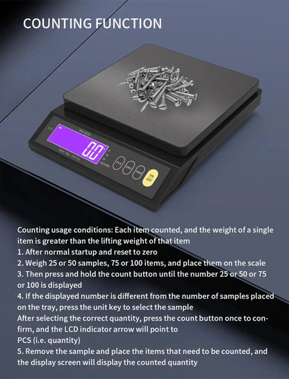 Karnz | 5 kg/0.1 g and 10 kg/1 g digital electronic kitchen scale, LCD display, fully waterproof stainless steel weighing tool for baking
