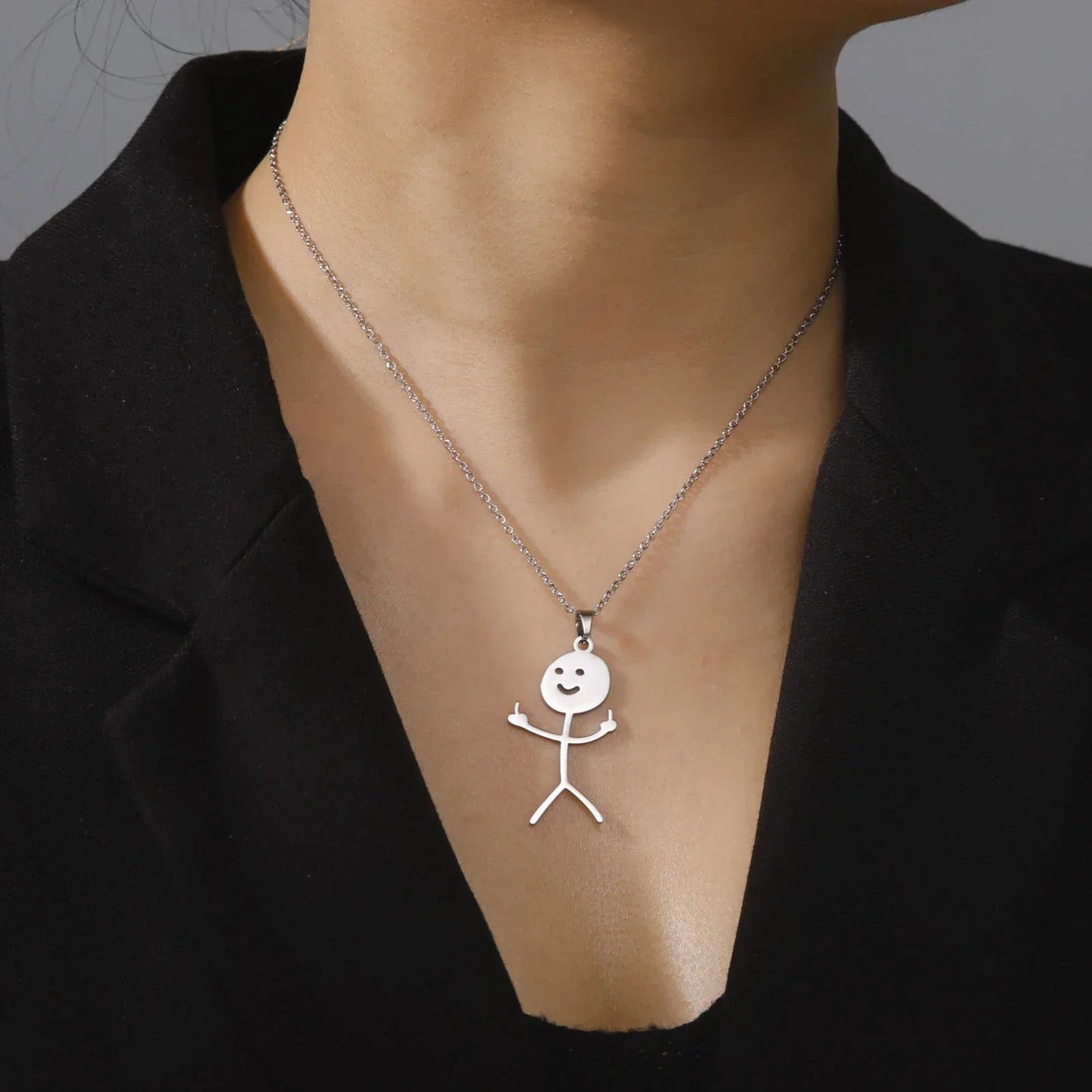 Skanto | Cute Punk Funny Middle Finger Stickman Necklace
