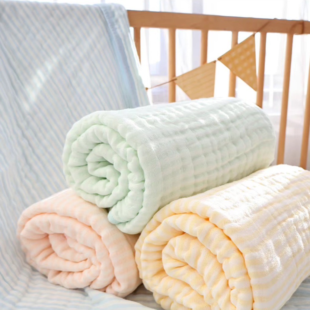 High-quality 6-layer baby swaddle blanket made from muslin cotton bamboo blend fabric