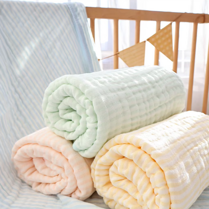 High-quality 6-layer baby swaddle blanket made from muslin cotton bamboo blend fabric