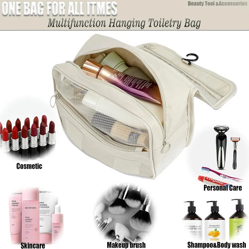 BowLift | Travel toiletry bag for hanging | 6 compartments & moisture compartment | Compact & versatile | Water-repellent polyester