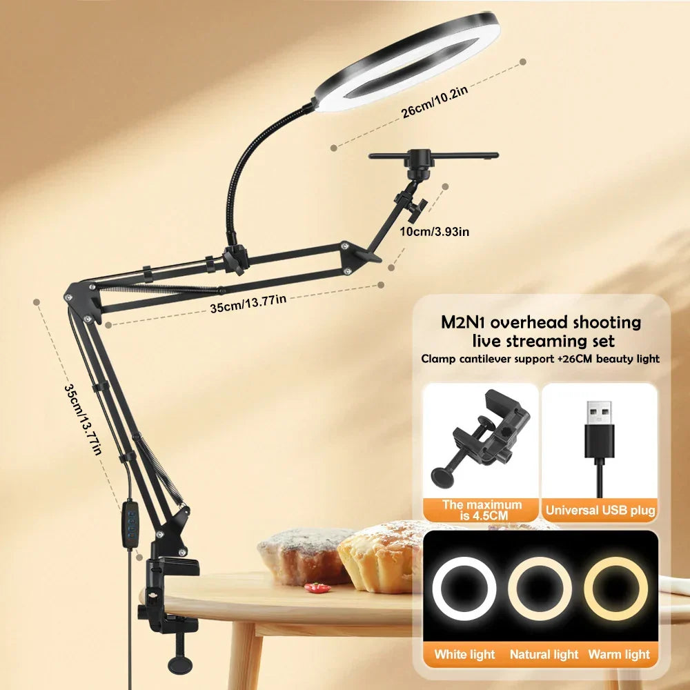 Skanto | LumiFlex LED Ring Light with Flexible Arm & Phone Holder | 3 Light Colors & USB Port | Perfect for Livestream, Video & Selfie