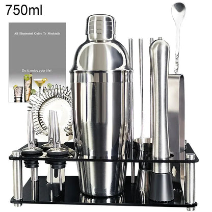 Skanto | 13-22 pcs Boston Cocktail Shaker Set - 750ml & 600ml Bar Tools, Wine Mixer Set with Holder - Professional Bartender Tool Kit