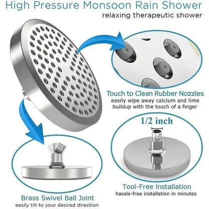 High-Pressure Rain Shower Head with Arm | Round Model – Wall Mount Bowlift