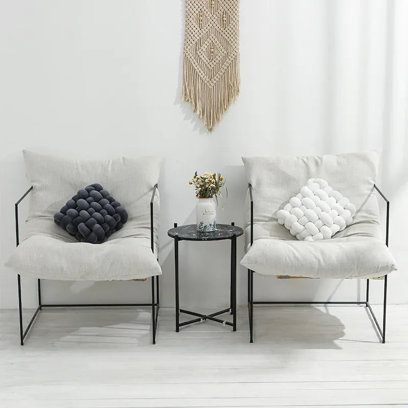 Skanto | Living Room Soft Plush Knot Pillow Sofa Cushion Solid Color Square Handmade Home Throw Pillow Square Woven Seat Cushion Pillow