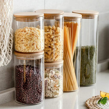 PureVorrat Glass Container Set – Storage Jars with Wooden Lid | Airtight & Stylish | Modern Kitchen Storage | Bowlift