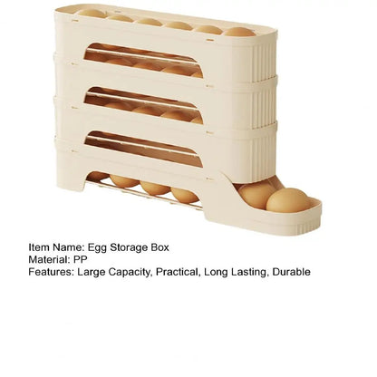 BowLift | Egg Box RolloMaxx | 4-Tier Egg Organizer | Space-Saving & Self-Rolling | Transparent Design