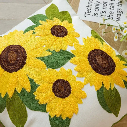 BowLift | Cotton Embroidered Decorative Pillow 45x45 cm with Sunflower Pattern