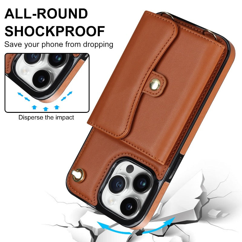 Leather shoulder bag with tote bag and lanyard for the iPhone
